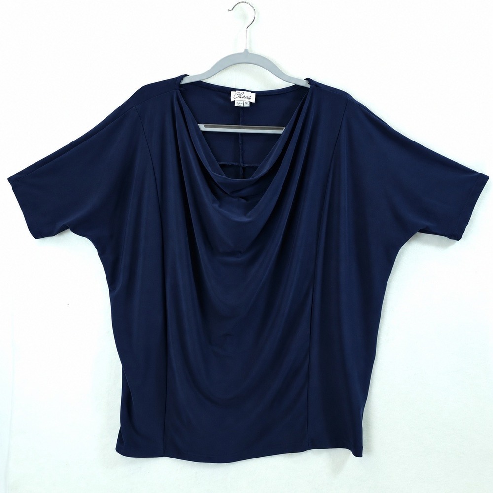 Chaus Drape Neck Dolman Sleeve Navy Blue Women XL Minimalist Chic Top Office